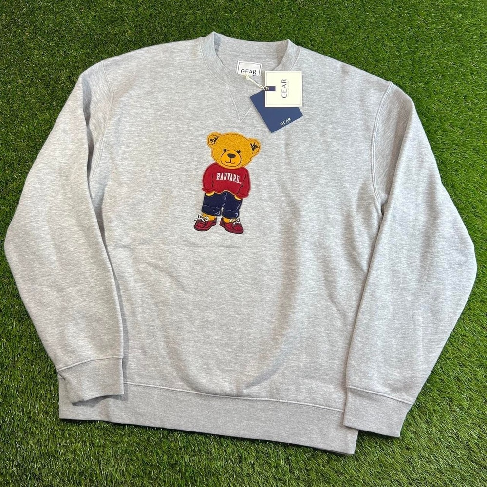 NWT Harvard Teddy Bear Crewneck Sweatshirt Mens Large Gray Big Cotton Preppy
